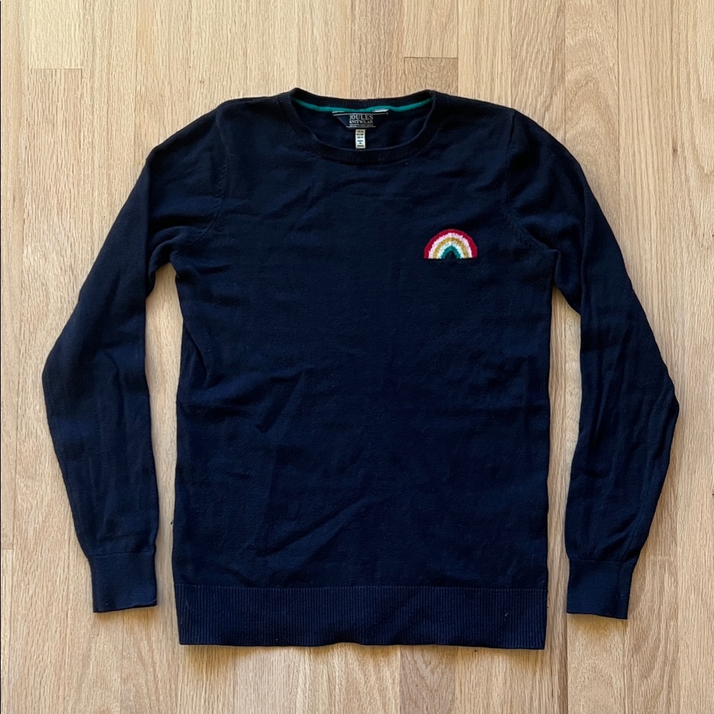 Joules Women's Navy Sweater with Rainbow Detail - Size 8